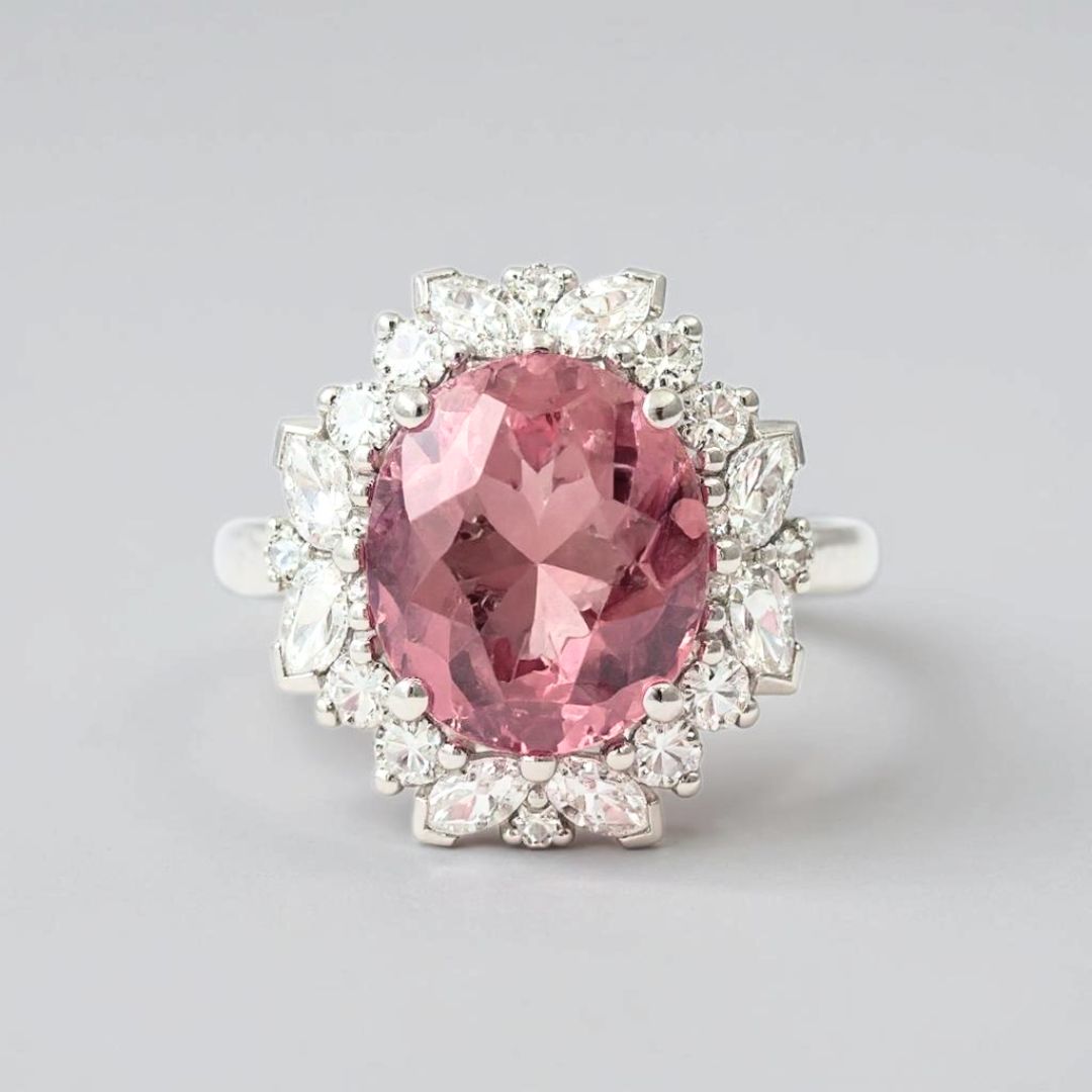18ct White Gold Pink Tourmaline & Diamond Cocktail Ring
