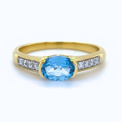 9ct Yellow Gold Oval Cut Topaz & Diamond Ring