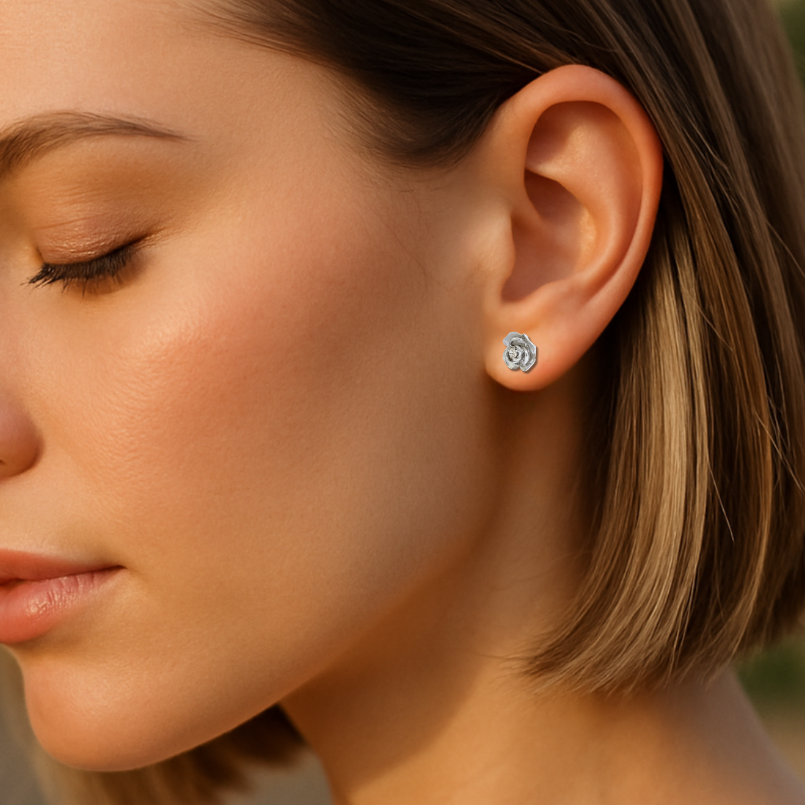 9W Gold Rose & CZ Earrings