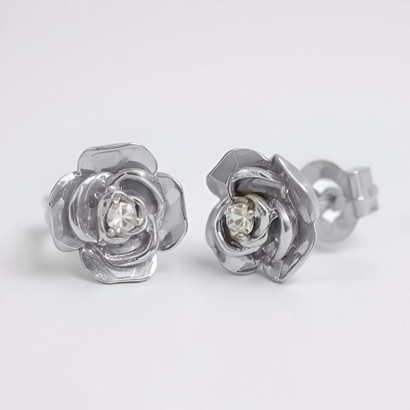 9W Gold Rose & CZ Earrings