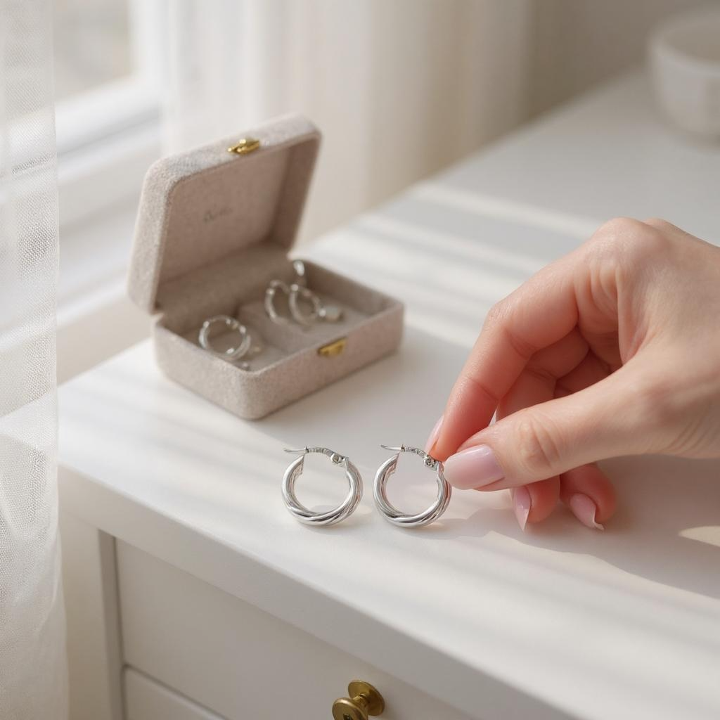 9ct White Gold Silver Filled Twist Hoops