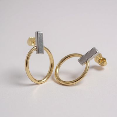 9ct Two Tone Bar Oval Drop Earrings