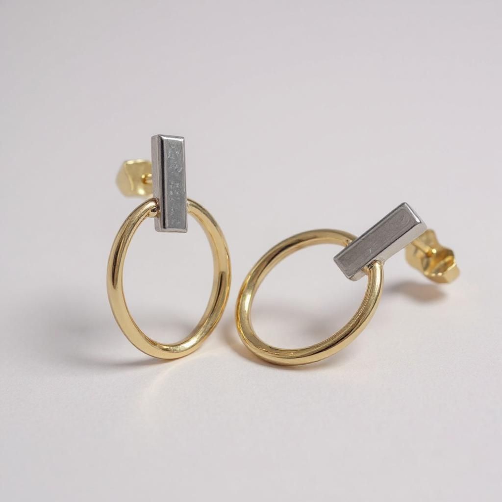 9ct Two Tone Bar Oval Drop Earrings