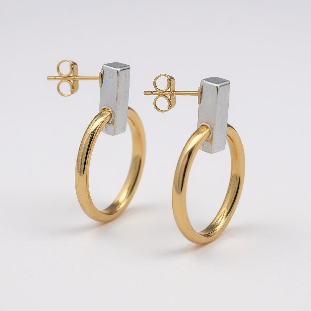 9ct Two Tone Bar Oval Drop Earrings