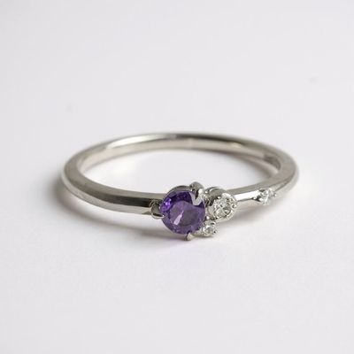 9ct White Gold Amethyst & Diamond Ring