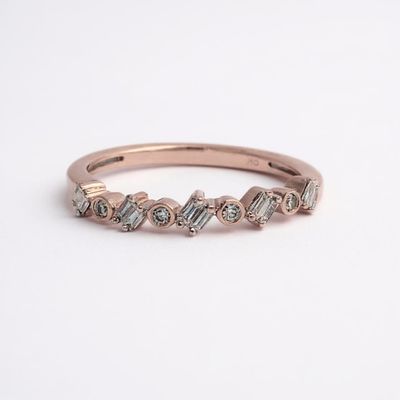 9ct Rose Gold Baguette & Round Diamond Band