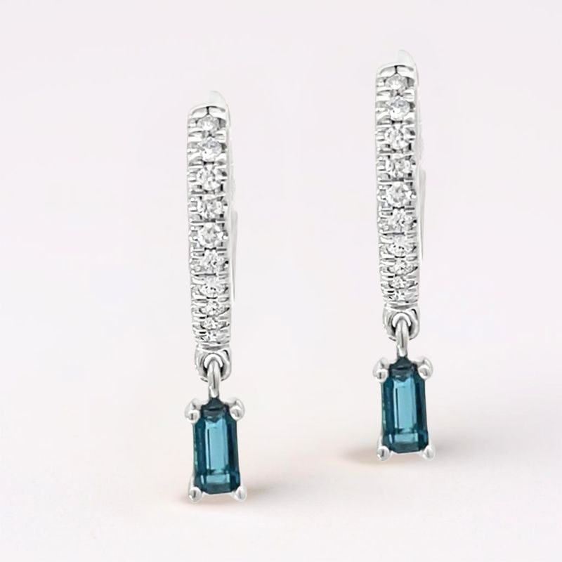 9ct White Gold Diamond & Topaz Drop Earrings