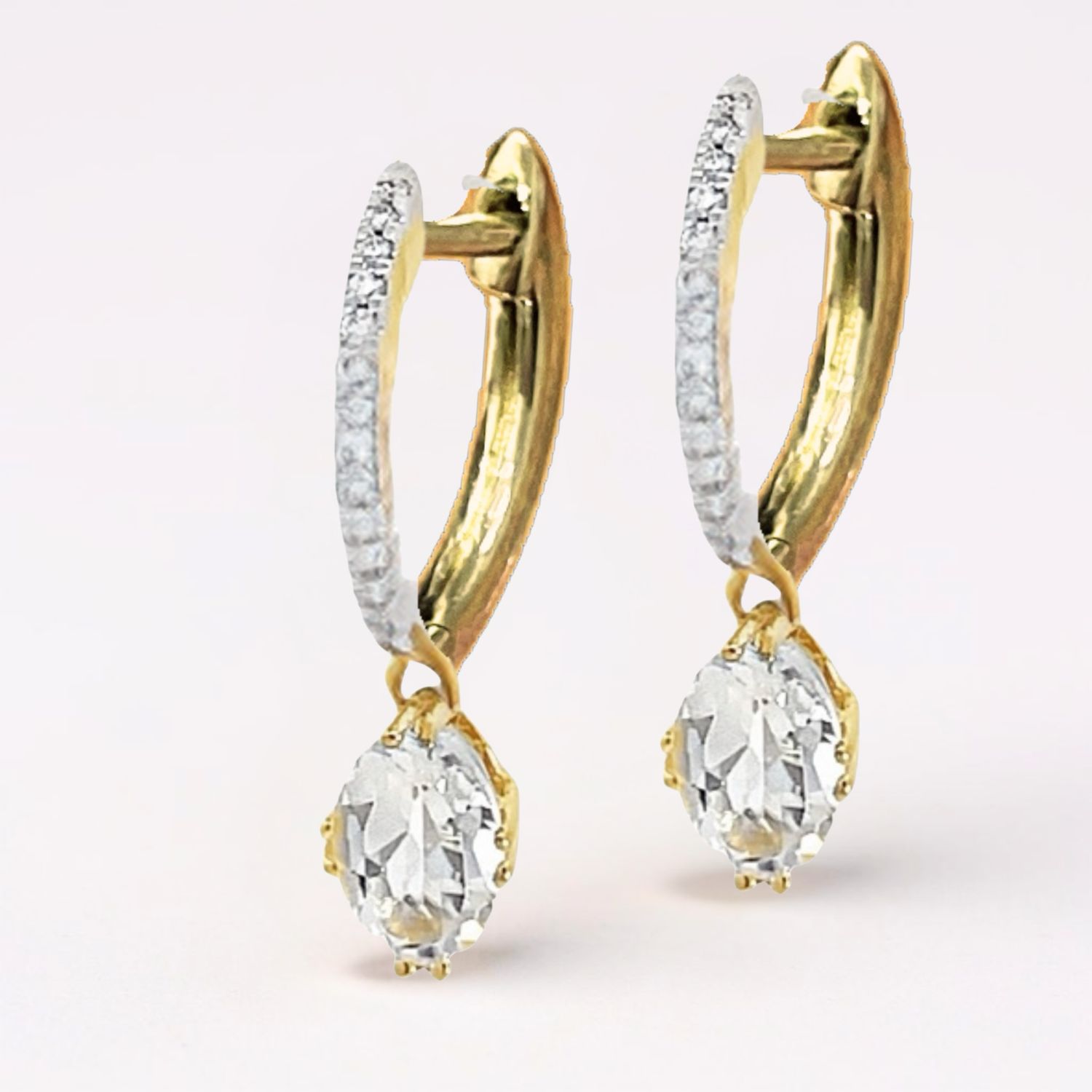 Yellow Gold White Topaz & Diamond Earrings