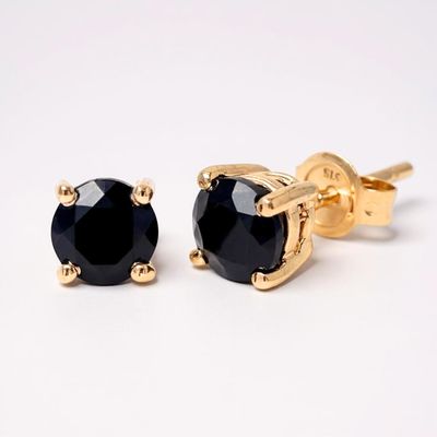 9ct Yellow Gold Black Sapphire Stud Earrings