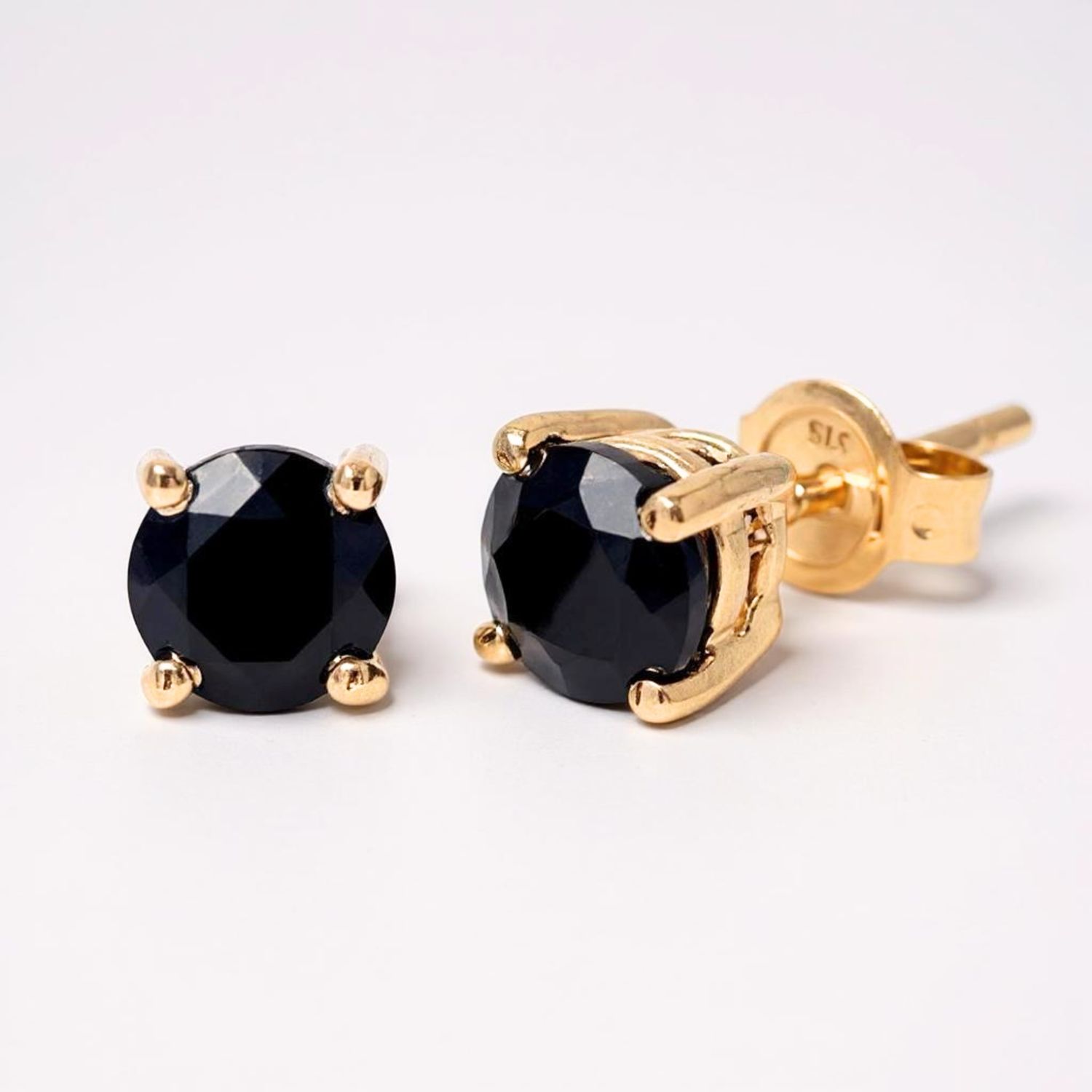 9ct Yellow Gold Black Sapphire Stud Earrings