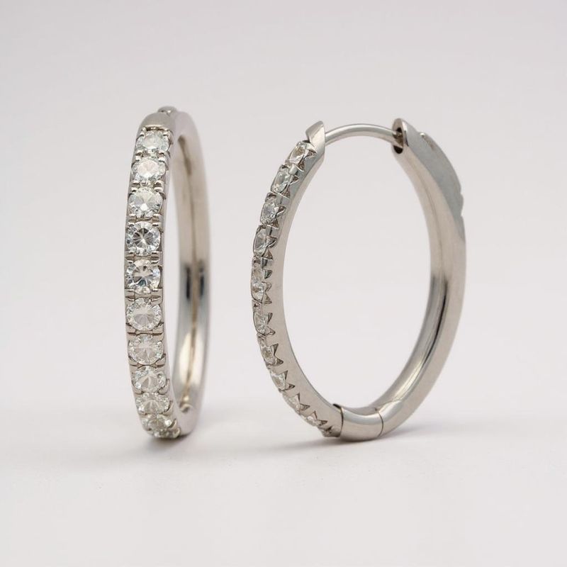 9ct White Gold Diamond Oval Hoop Earrings TDW 0.75ct