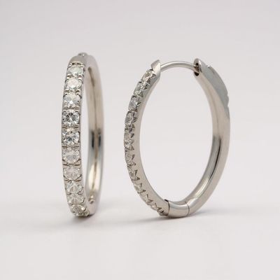 9ct White Gold Diamond Oval Hoop Earrings TDW 0.75ct