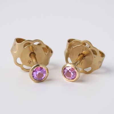 9ct Yellow Gold Pink Sapphire Studs