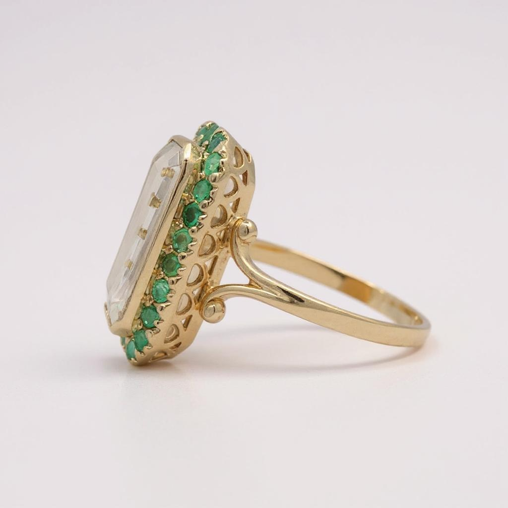9ct Gold Green Amethyst & Emerald Ring