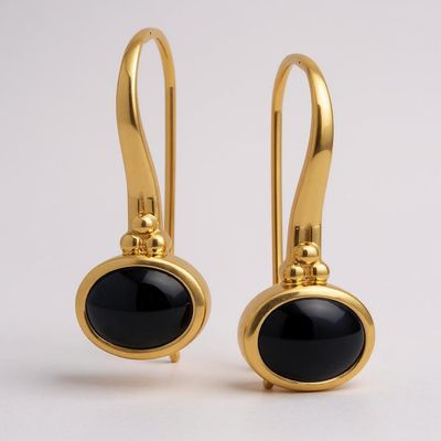 9ct Gold Onyx Drop Hook Earrings