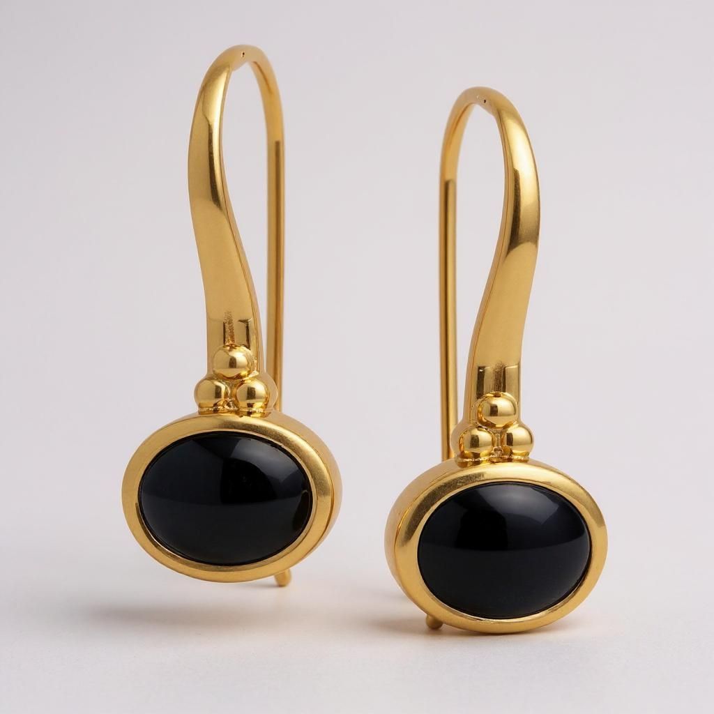 9ct Gold Onyx Drop Hook Earrings