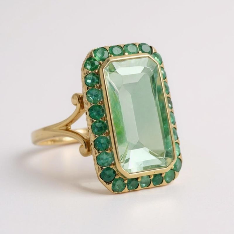 9ct Gold Green Amethyst & Emerald Ring