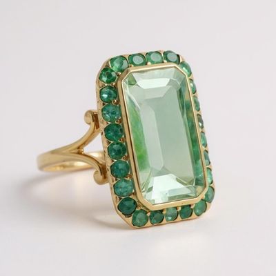 9ct Gold Green Amethyst & Emerald Ring