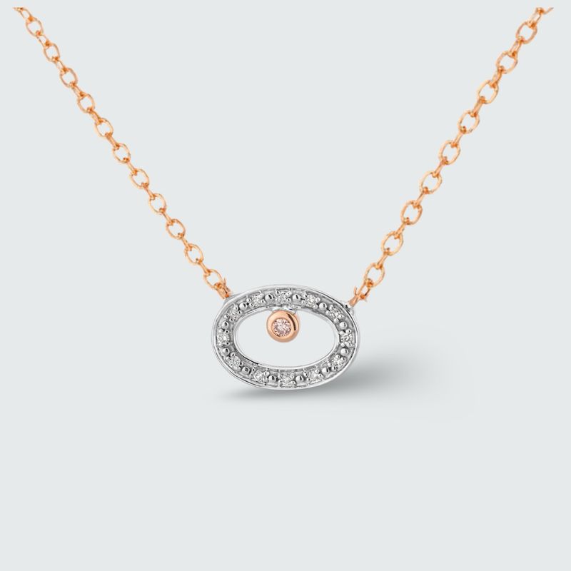 9ct Rose Gold  Pink Diamond Open Oval Necklace