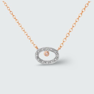9ct Rose Gold  Pink Diamond Open Oval Necklace