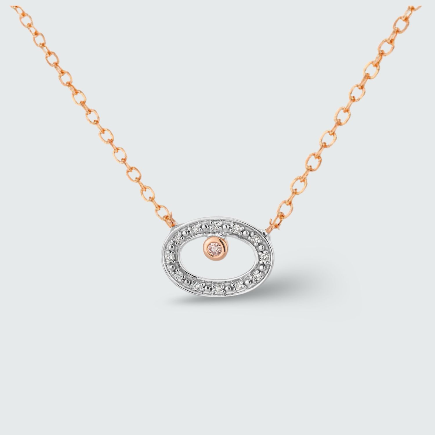 9ct Rose Gold  Pink Diamond Open Oval Necklace