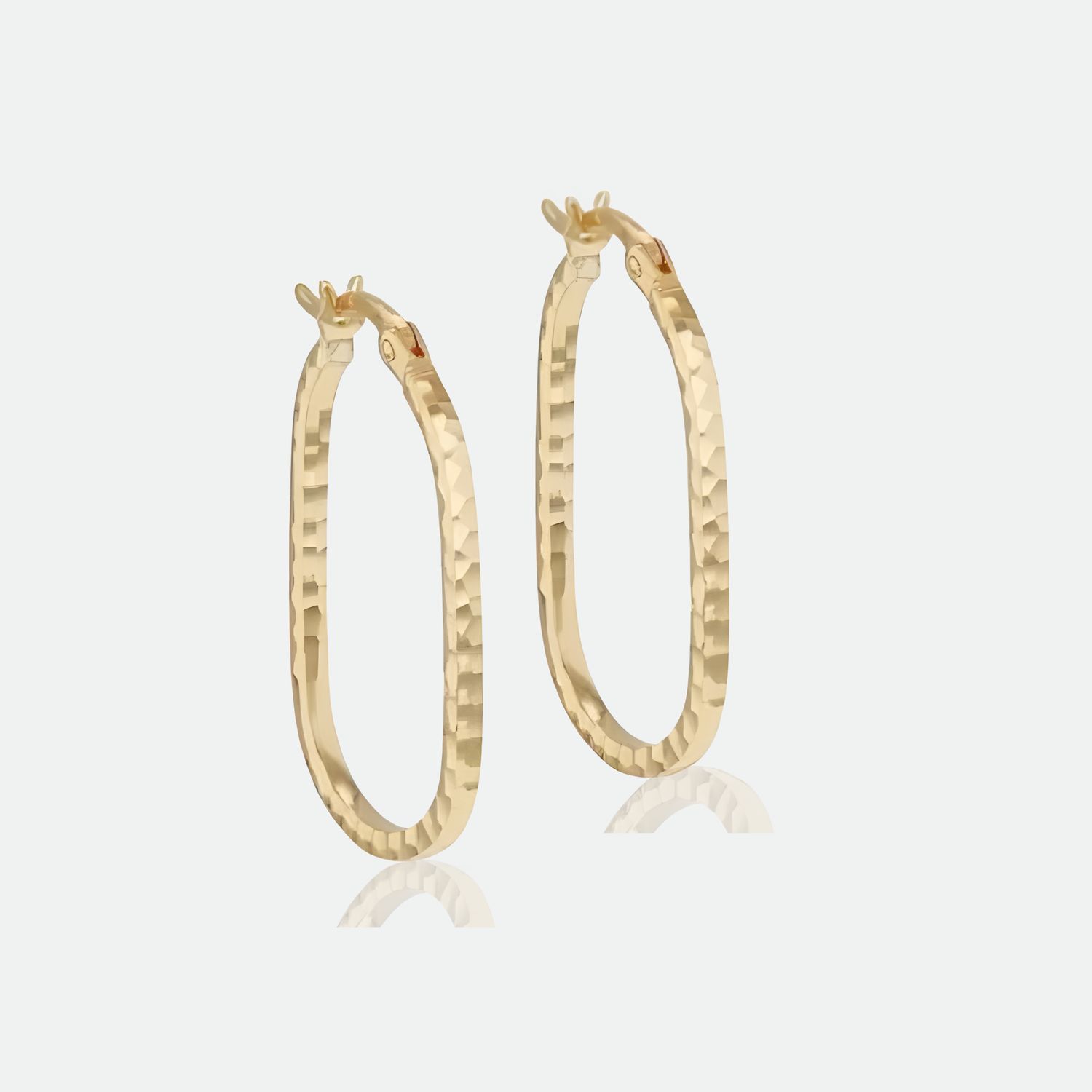 9ct Gold Diamond Cut Oval Hoop Earrings-23mm