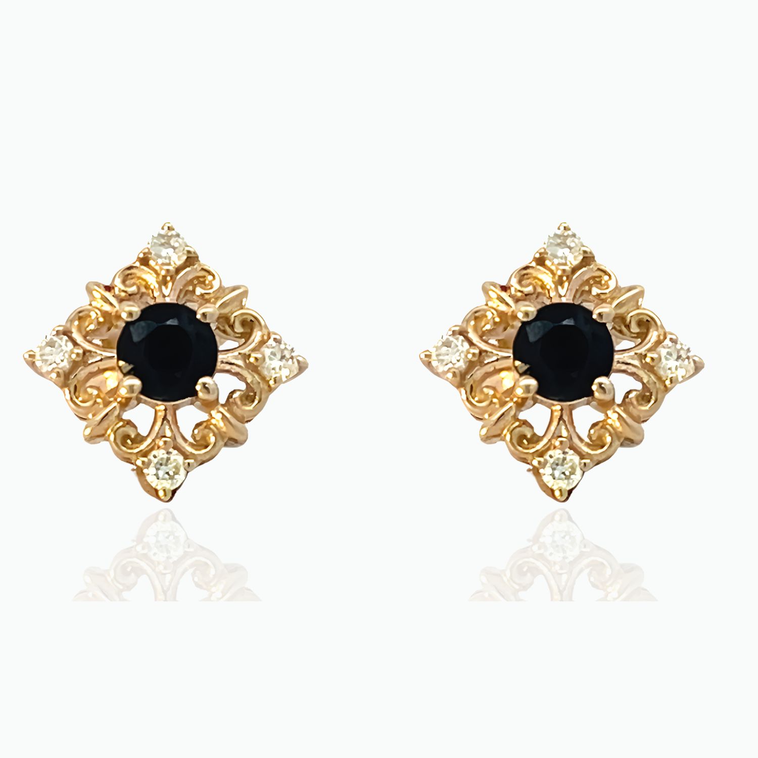 9ct Yellow Gold Sapphire & Diamond Stud Earrings