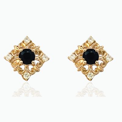 9ct Yellow Gold Sapphire & Diamond Stud Earrings