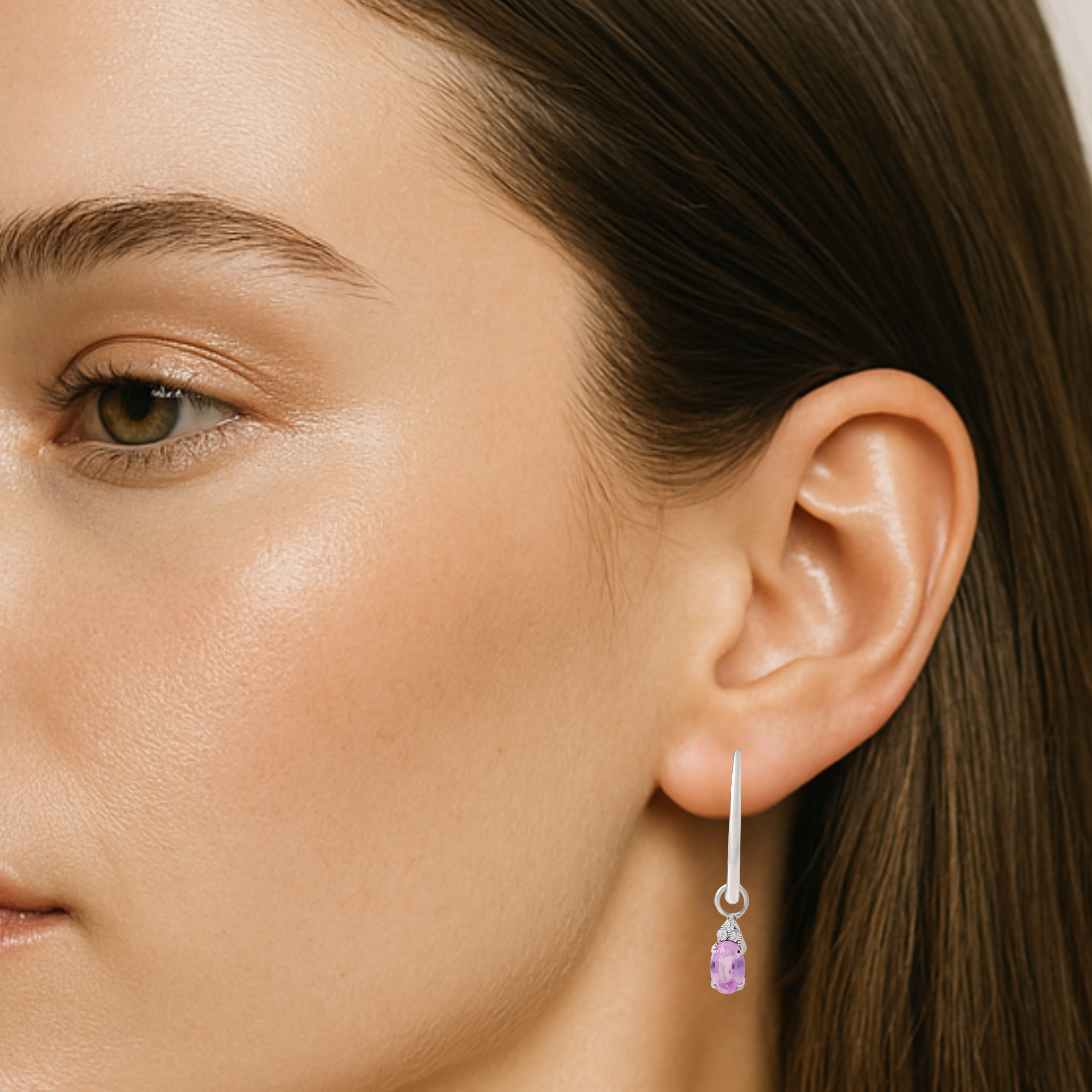 9ct White Gold Pink Sapphire & Diamond Earrings