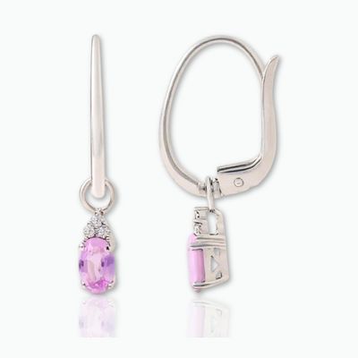 9ct White Gold Pink Sapphire & Diamond Earrings