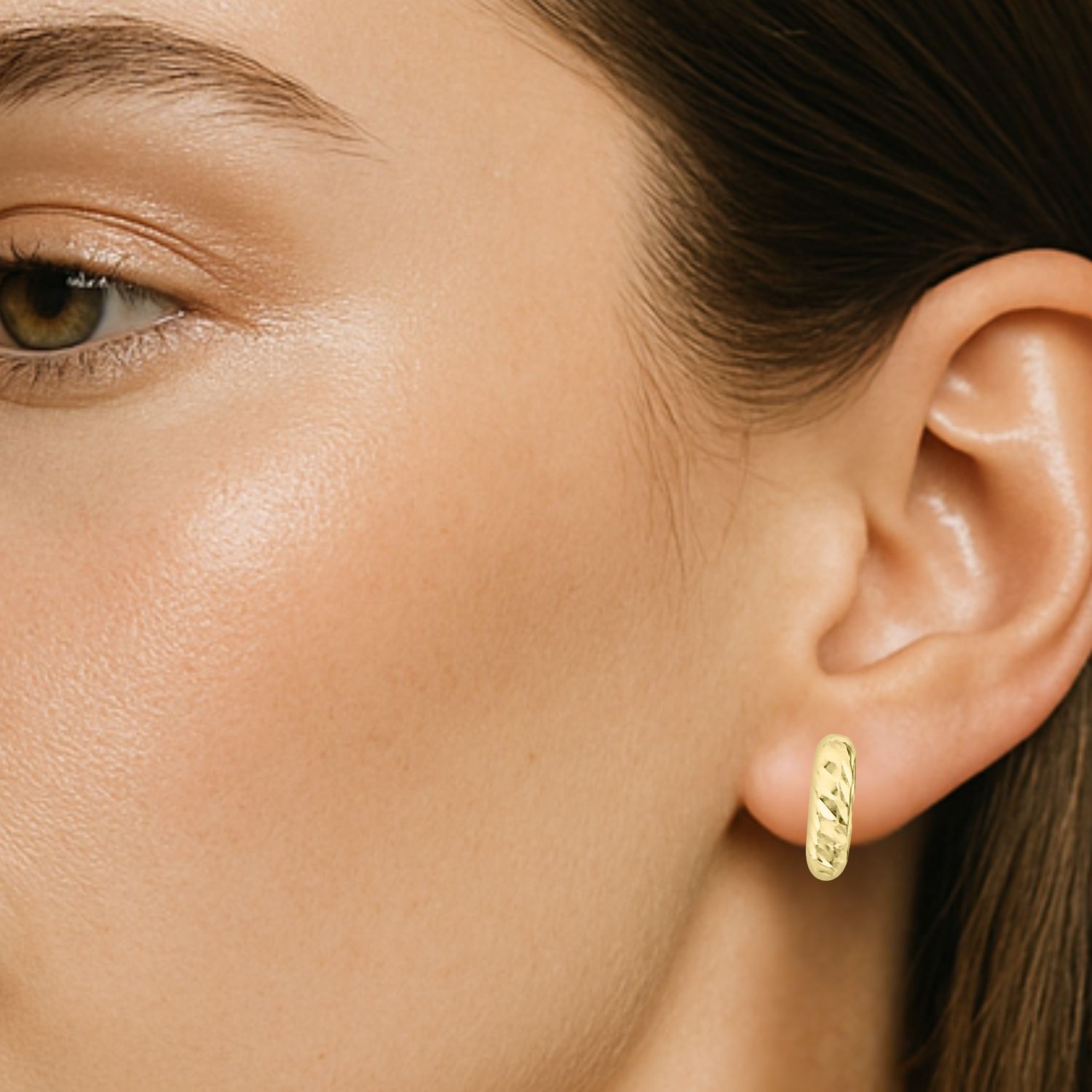 9ct Gold Faceted Huggie Earrings-9mm