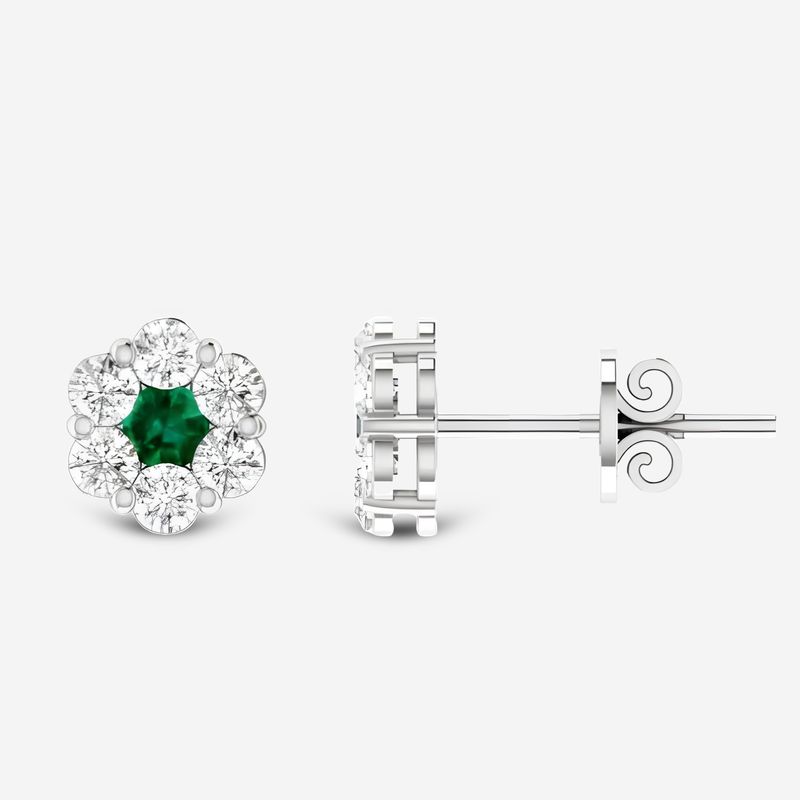 9 White Gold Emerald & Diamond Cluster Earrings