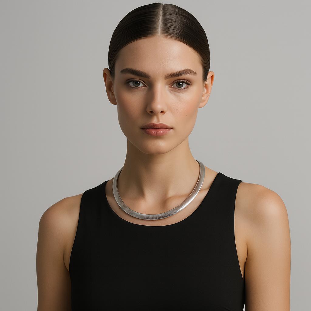 Sterling Silver Italian Flat Omega Necklet-8mm