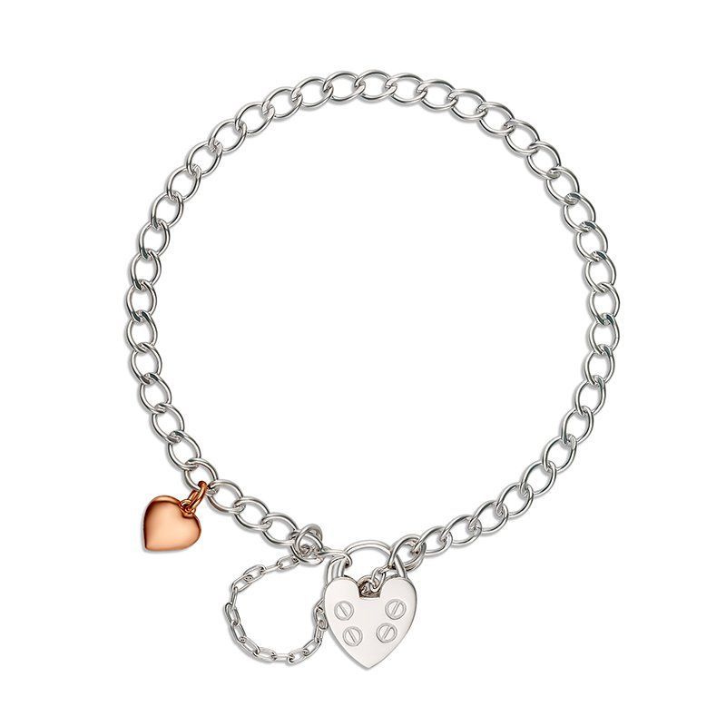 Sterling Silver Brooklyn Curb Bracelet with ID & Heart Charm