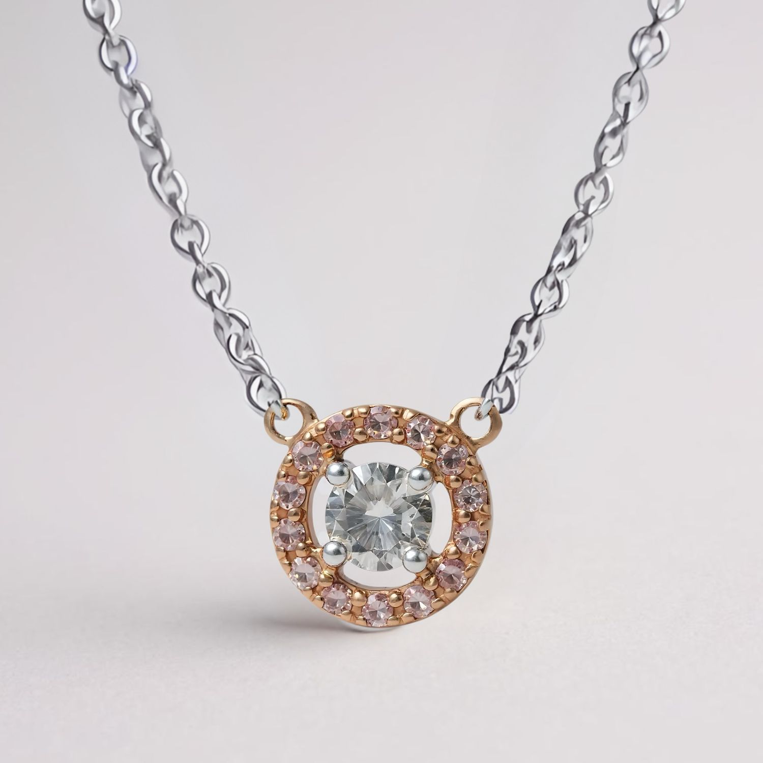 9R/W  Pink Diamond Pendant & Chain TDW 0.39ct