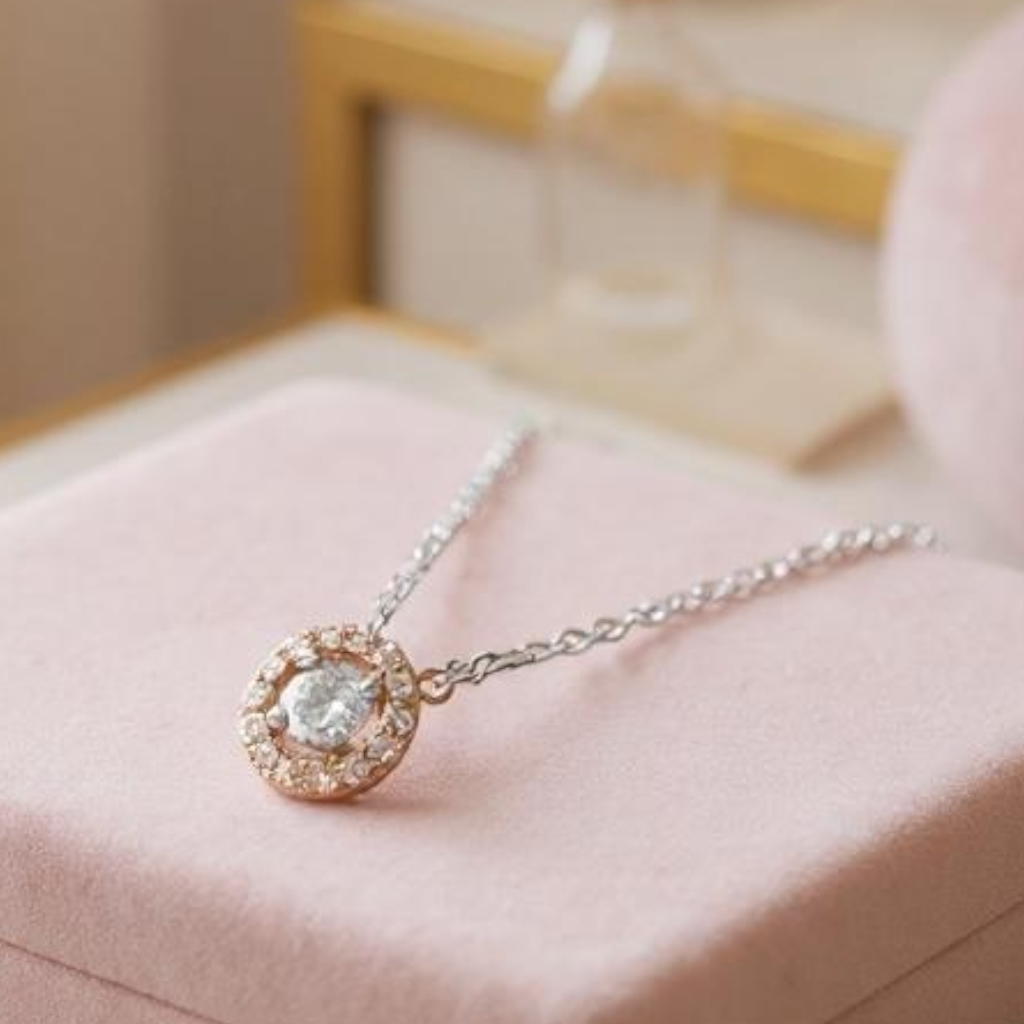 9R/W  Pink Diamond Pendant & Chain TDW 0.39ct