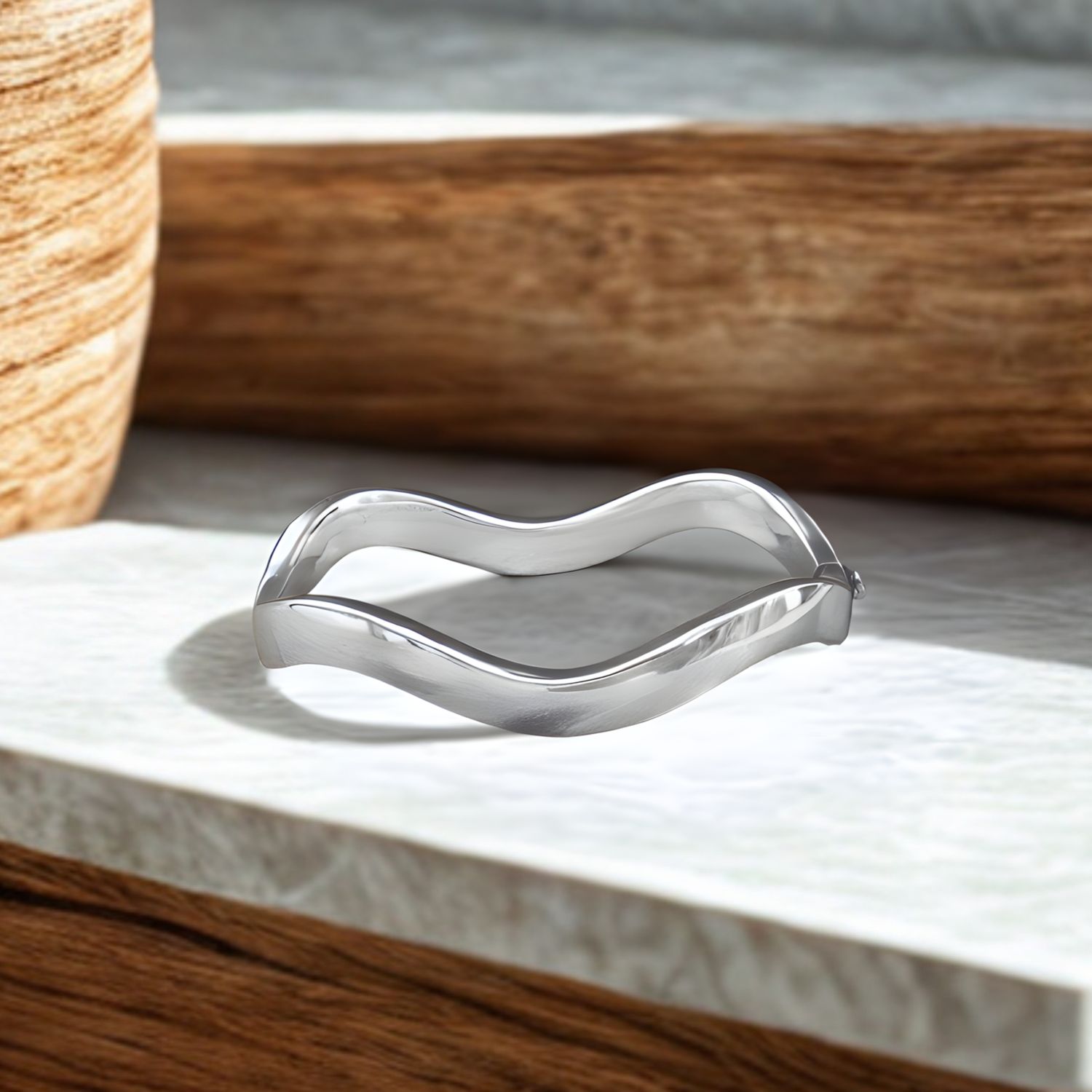 Sterling Silver Wave Hinged Bangle