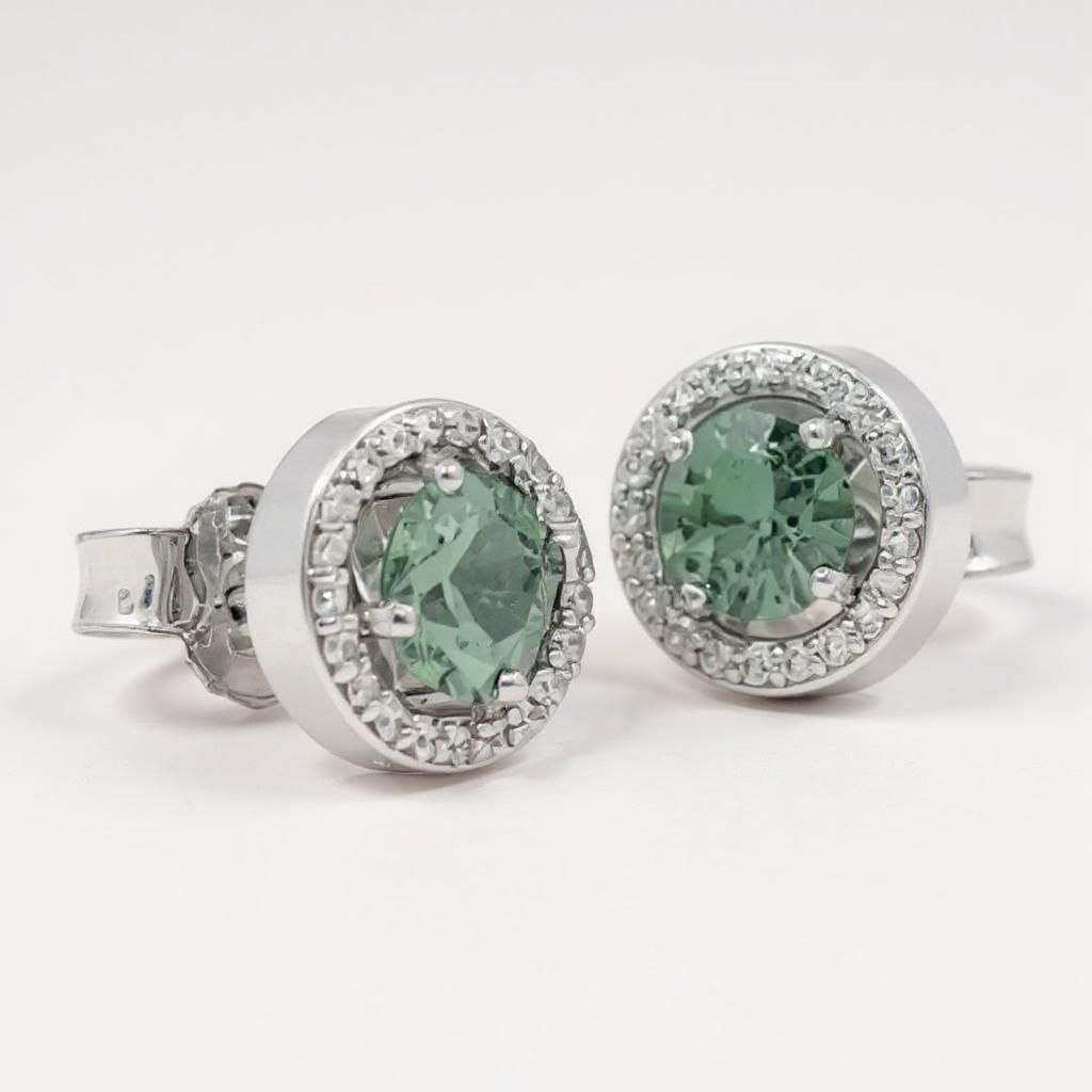 14ct White Gold Teal Sapphire & Diamond Earrings