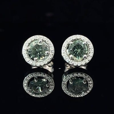14ct White Gold Teal Sapphire & Diamond Earrings