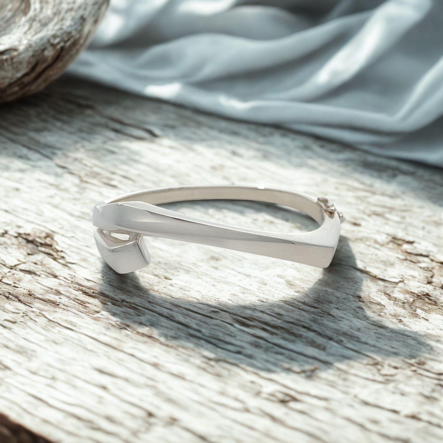 Sterling Silver Abstract Hinged Bangle