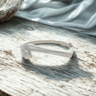Sterling Silver Abstract Hinged Bangle