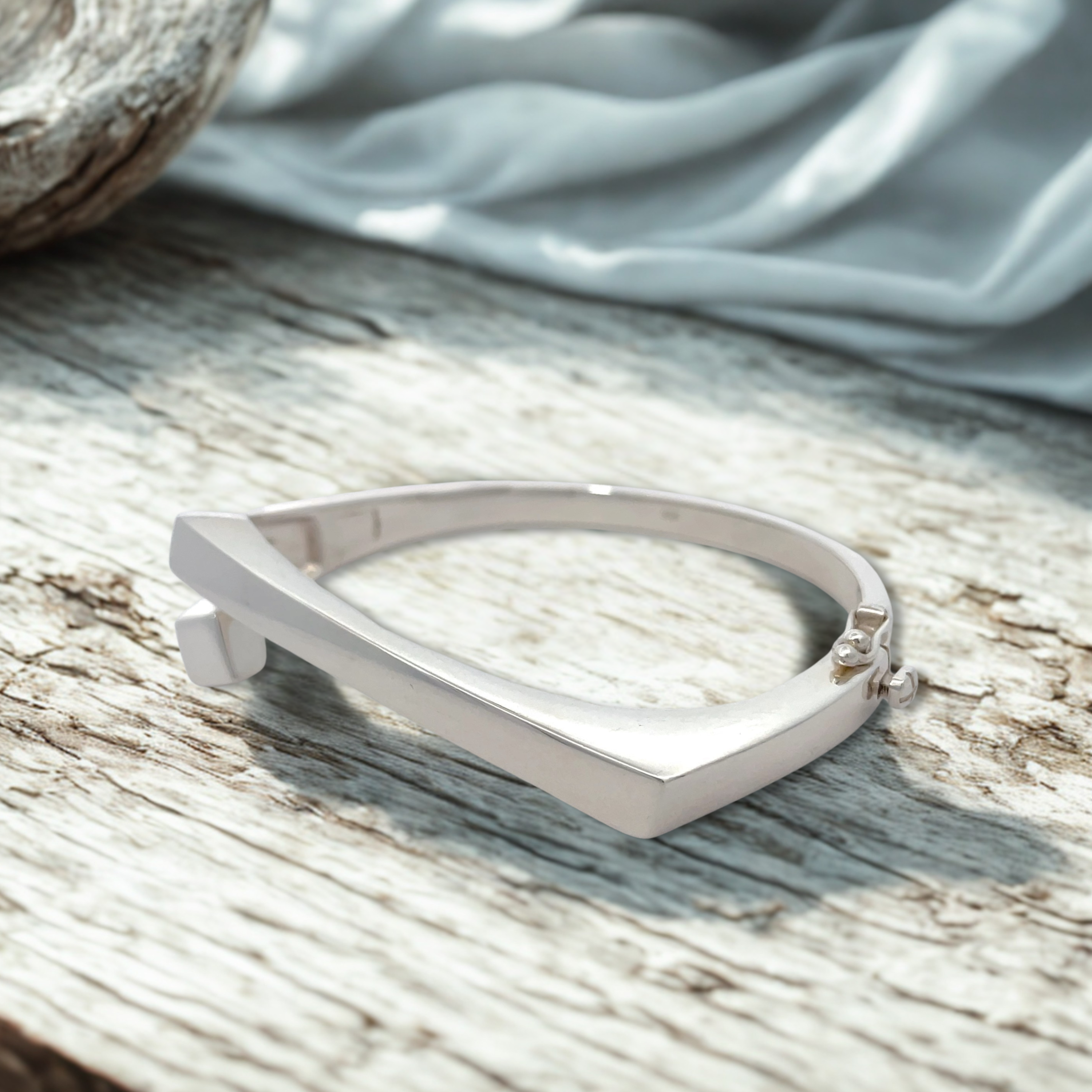 Sterling Silver Abstract Hinged Bangle
