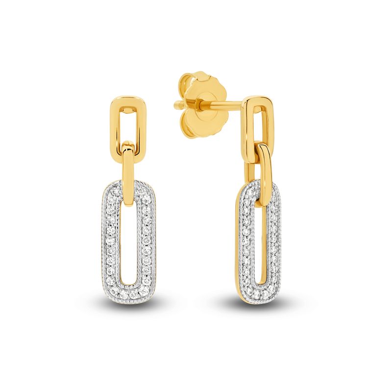 9ct Paper Clip & Diamond Drop Earrings