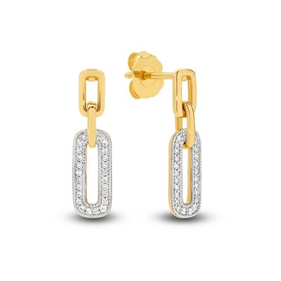 9ct Paper Clip & Diamond Drop Earrings