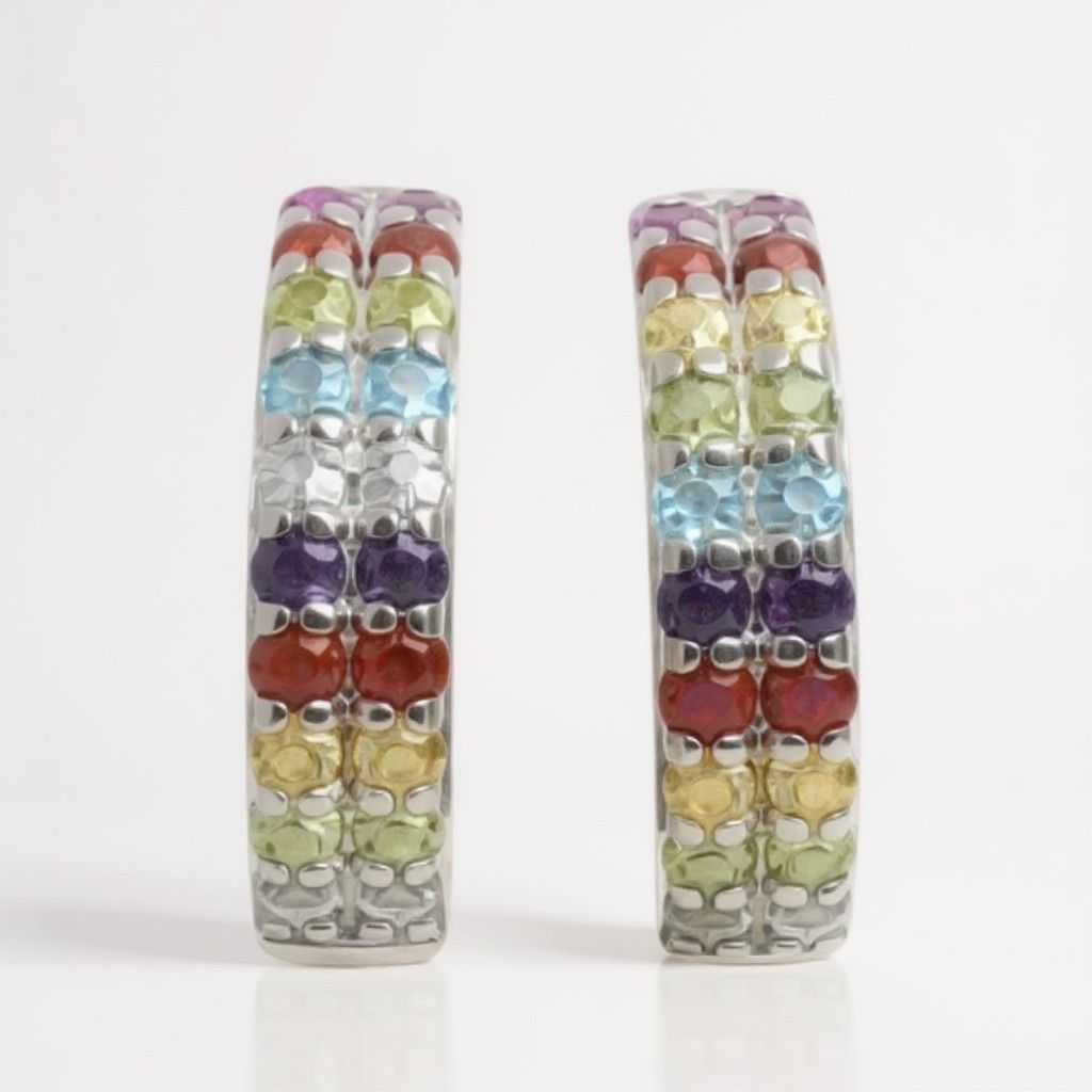 Sterling Silver Rainbow CZ Huggie Earrings