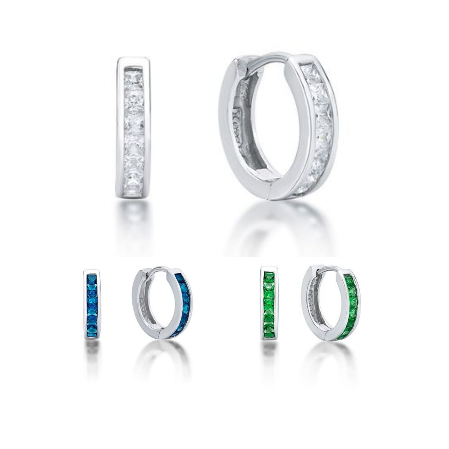 Sterling Silver Princess Cut CZ Huggie Earrings