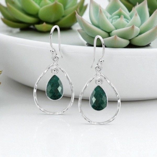 Sterling Silver Teardrop Emerald Earrings