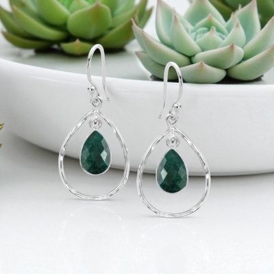 Sterling Silver Teardrop Emerald Earrings