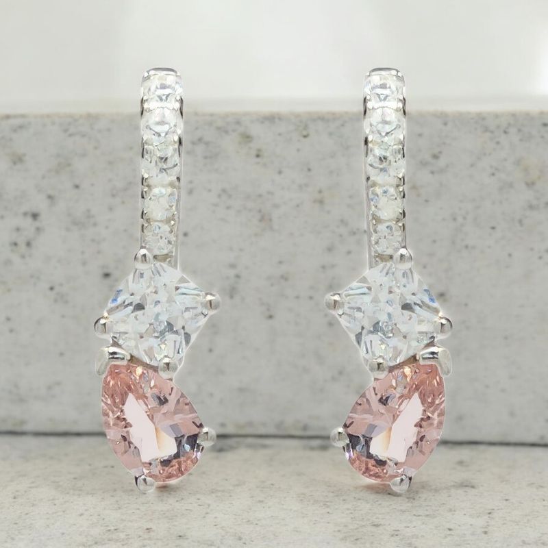 Sterling Silver Pink & White  CZ Earrings