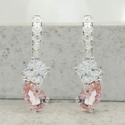 Sterling Silver Pink & White  CZ Earrings